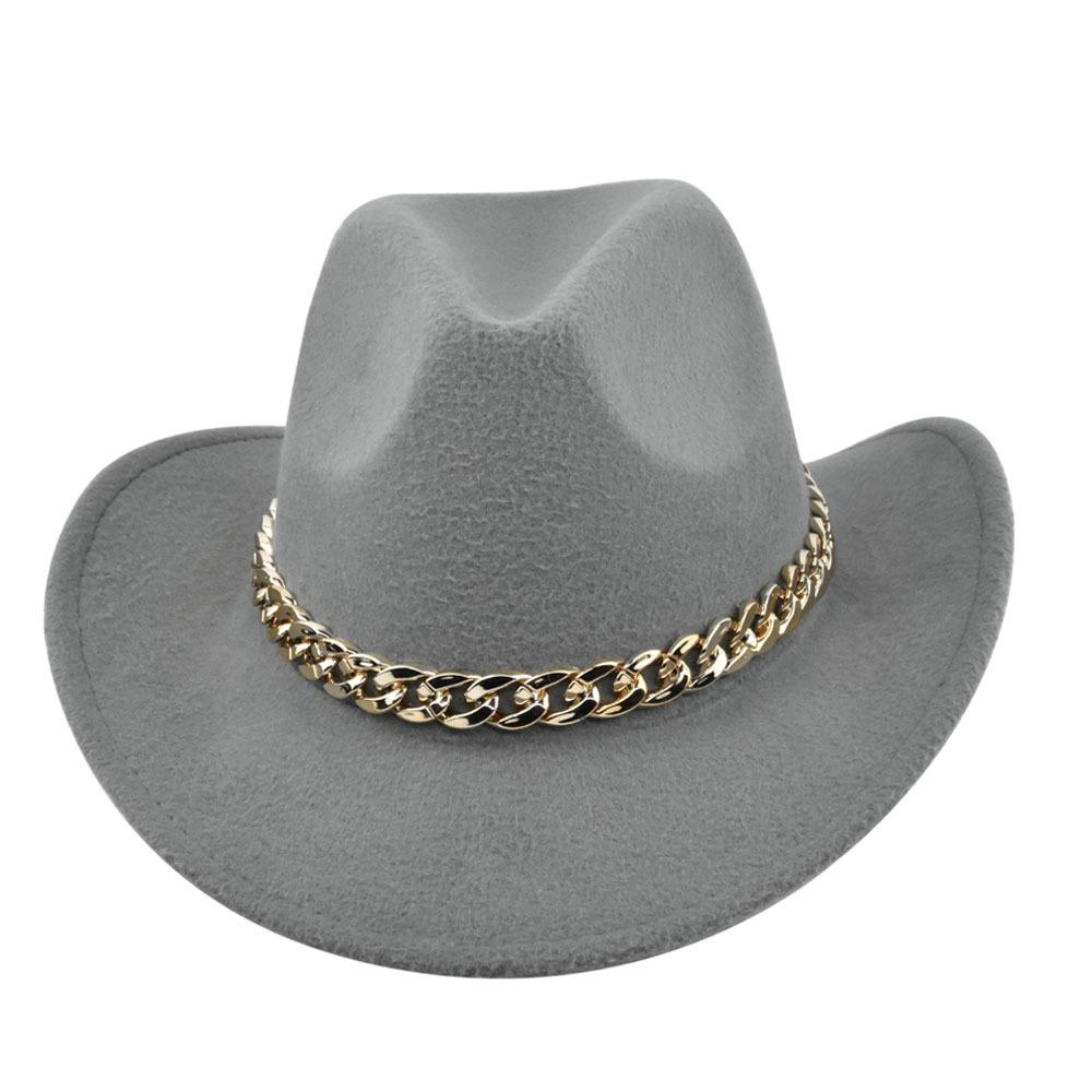 Cowboy Vintage Jazz Hat Gold-plated Chain Woolen Hat Felt Vintage Imitation Sheep Hat Cowboy Hat No