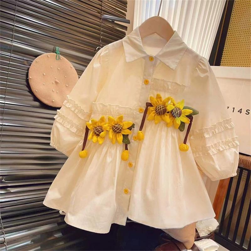 2025 Spring/Summer Baby Girls' Sunflower Shirt Dress - Style 77372