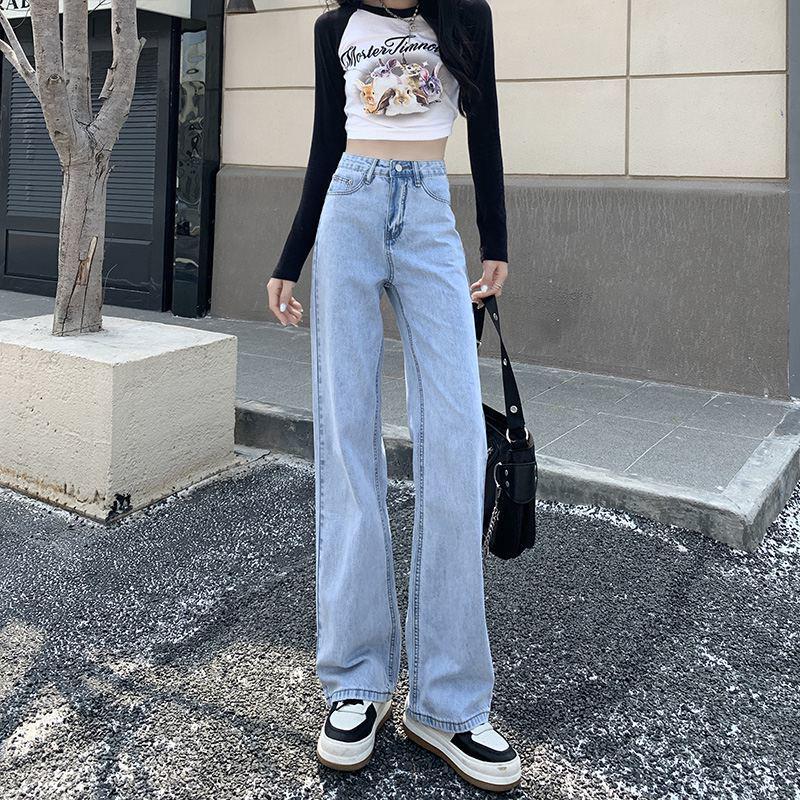 Jeans da donna a gamba larga a vita alta: Pantaloni Lunghi a Gonna Dritti Larghi Drappeggiati Primavera/Estate 2023
