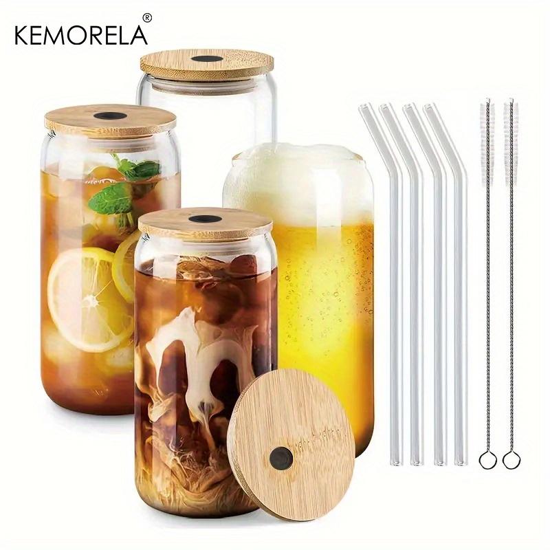 1/4PCS Transparent Bubble Tea Cup Cup With Lid and Straw Iced Americano Glass Beer Can Milk Mocha Cups Breakfast Mug Drinkware