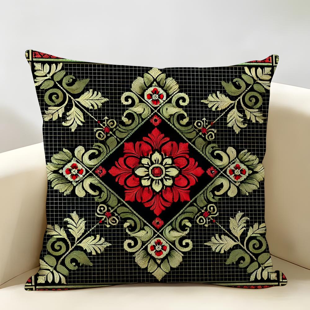 Bohemian Check Pattern Cushion Cover Natural Linen Organic Fabric DoubleSided Printing Room Sofa Decor Pillow Case