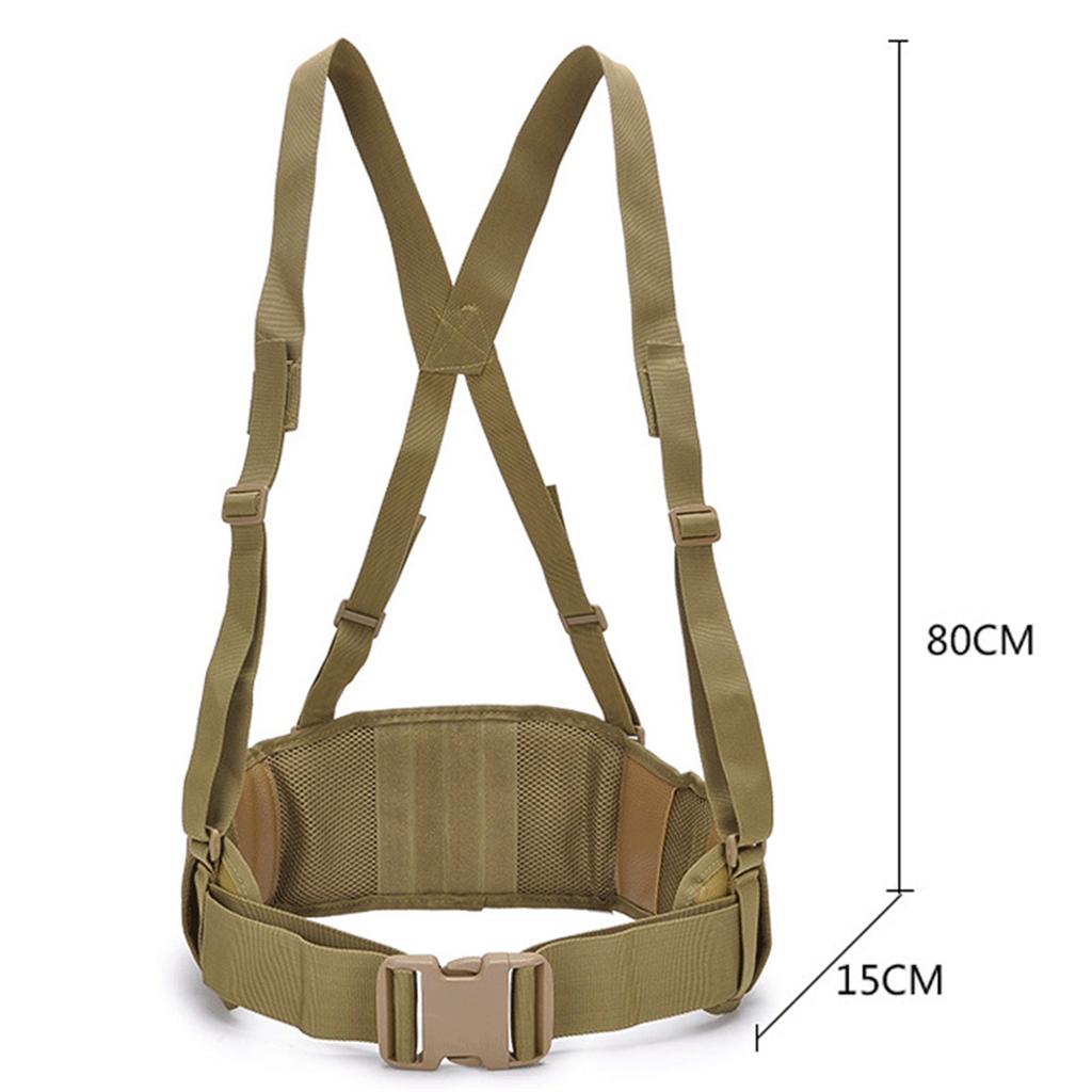 Tactical MOLLE Padded Waist Belt with Y-Shaped Suspenders 600D Heavy Duty Battle Belt Support Combat Load Carrier for Airsoft Hunting