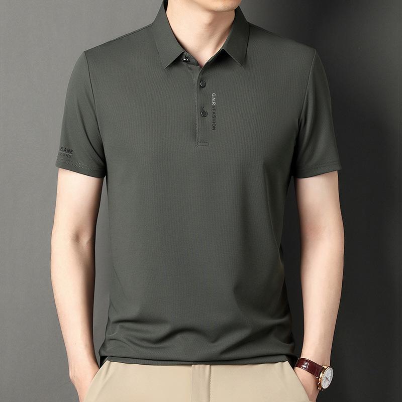 Lapel Polo Shirt Men'S Short-Sleeved Casual Business High-End Waffle Polo Shirt Solid Color