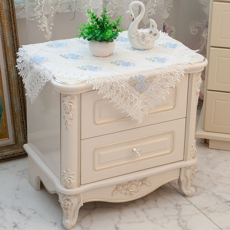 High-End Embroider Bedroom Nightstand Cover Fabric Craft Cover Cloth Embroidered Idyllic European Dust Towel Tablecloth Tablecloth Square Towel