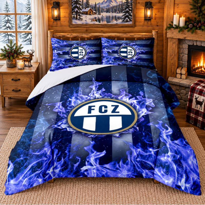 Printed 3Pcs Bedding Set FC Zürich Pattern Bed Sheet Pillowcase For Bedroom Decor