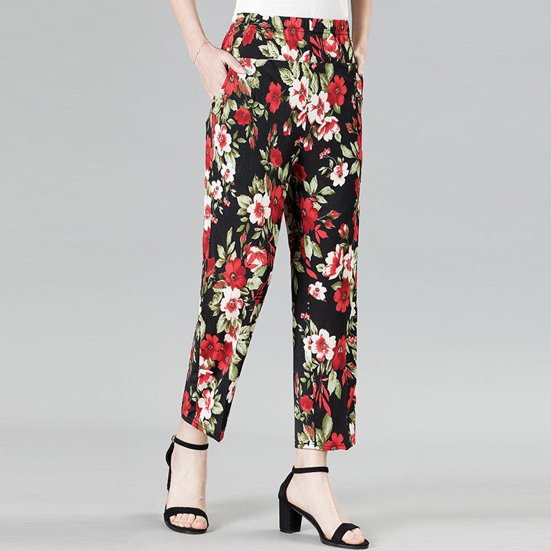 

Штани-гарем XL-8XL Літні Жіночі Повсякденні Штани з Високою Талією З Принтом Еластична Талія Штани для Жінок Середнього Віку Літній Низ XL