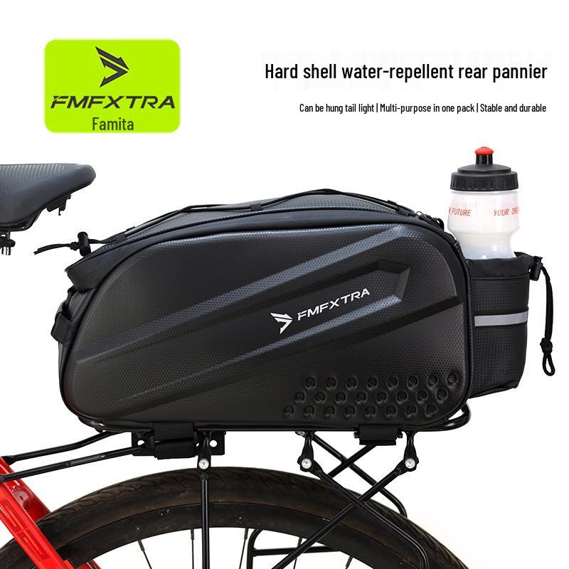 Mountain Bike Rear Rack Saddle Bag, 14L Hard Shell for Long-Distance Cycling Gear Storage.