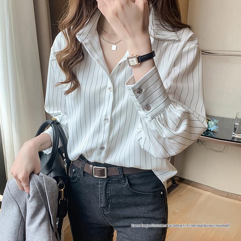 Women's Striped Chiffon Shirt - 2022 Spring/Autumn Niche Design, Light, Professional Style