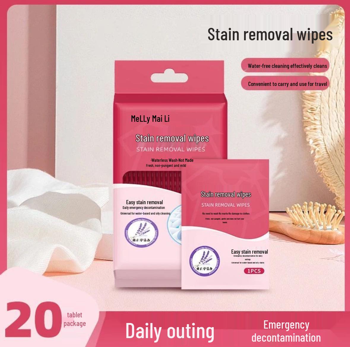 Portable Stain Remover Wipes for Clothing, Shoes & Down Jackets - Waterless Emergency Cleaning Solution