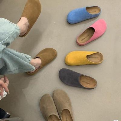 Franse retro tashoofd Boken schoenen dames 2024 zomer nieuw zachte zool casual veelzijdig met rok casual halve pantoffels