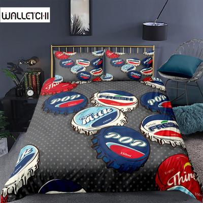 Beer Bottle Cap King Queen Duvet Cover Ice Beer Holiday Bedding Set Teens Adult Happy St.Patrick's Day Polyester Comforter Cover