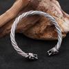 Vintage Viking Wolf Head Bracelet for Men Punk Hip Hop Stainless Steel Open Bracelet Fashion Jewelry Gift