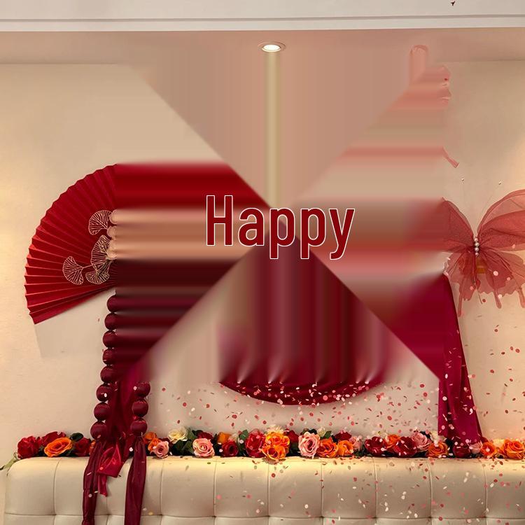 Elegant Bedside Wedding Decoration Set - Simple Double Happiness Background for Bride's Bedroom Atmosphere.