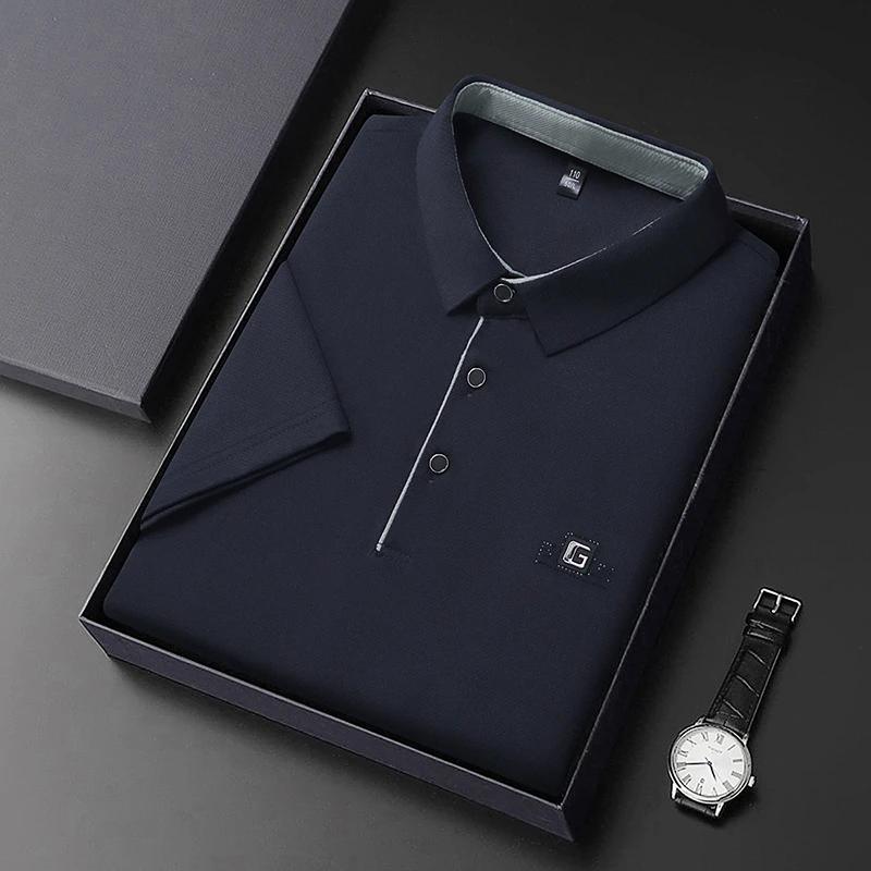 STORN New Men's Business Casual Short Sleeved Shirt with Badge Solid Color Polo Shirt Fashionable Breathable Comfortable Versatile Top