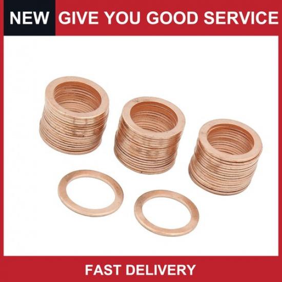 

Universal 16mm ID Copper Crush Washers Car Flat Sealing Gaskets Rings Pack of 50