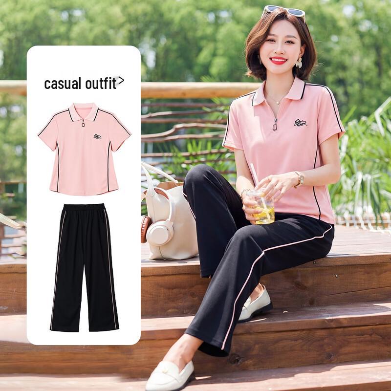 Women s Summer Casual Lapel Two-Piece Set 5XL