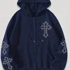 Men's Casual Gothic Printed Zipper Hooded Warm Sportswear Suitable for Autumn and Winter