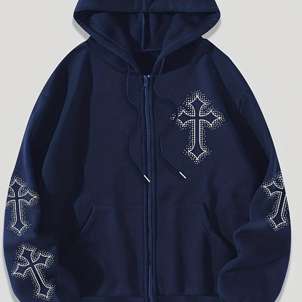 Men's Casual Gothic Printed Zipper Hooded Warm Sportswear Suitable for Autumn and Winter