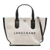 Bolsa Tote de Lona de Algodão com Fecho de Botão e Estampa de Logo Essencial Feminina Bege Preto 10259HSG037
