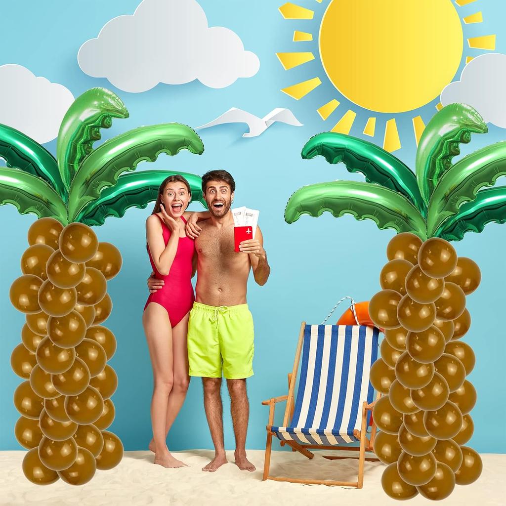 110Pcs Coconut Balloons Set Palm Tree Leaves Balloons 10Pcs Coconut Tree Leaves Foil Balloon 100Pcs 12inch Brown Latex Balloons for Hawaii Luau Beach