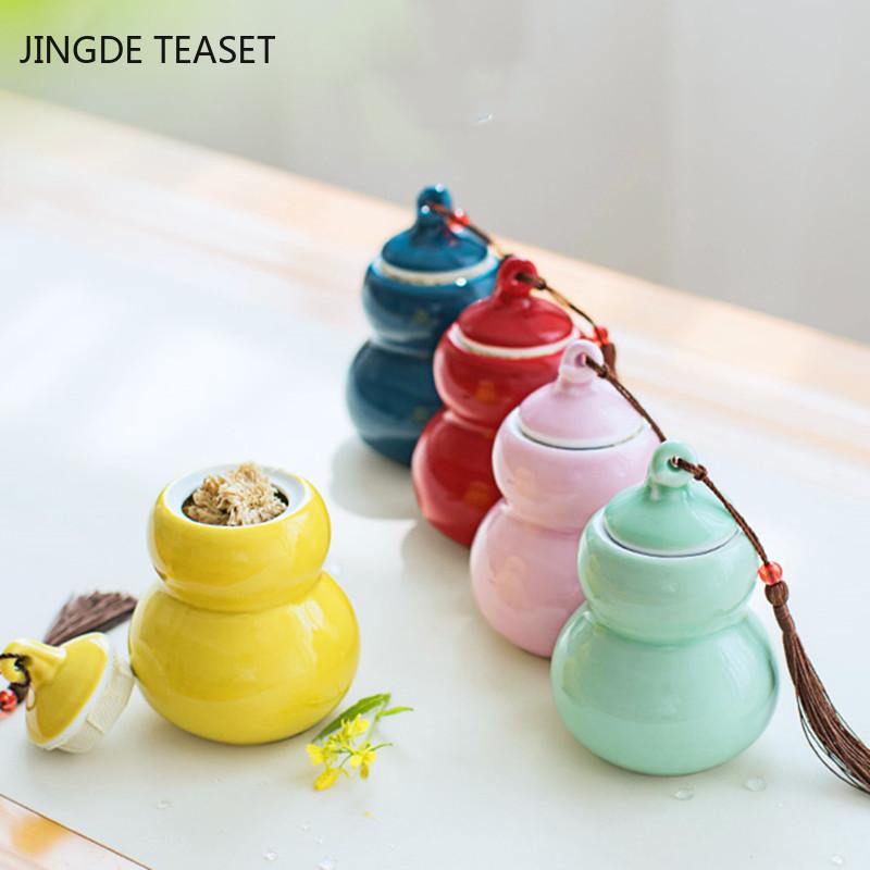 Portable Color celadon gourd tea caddy sealed storage tank travel Tea Boxes Ceramic tea tin containers coffee canister Candy jar