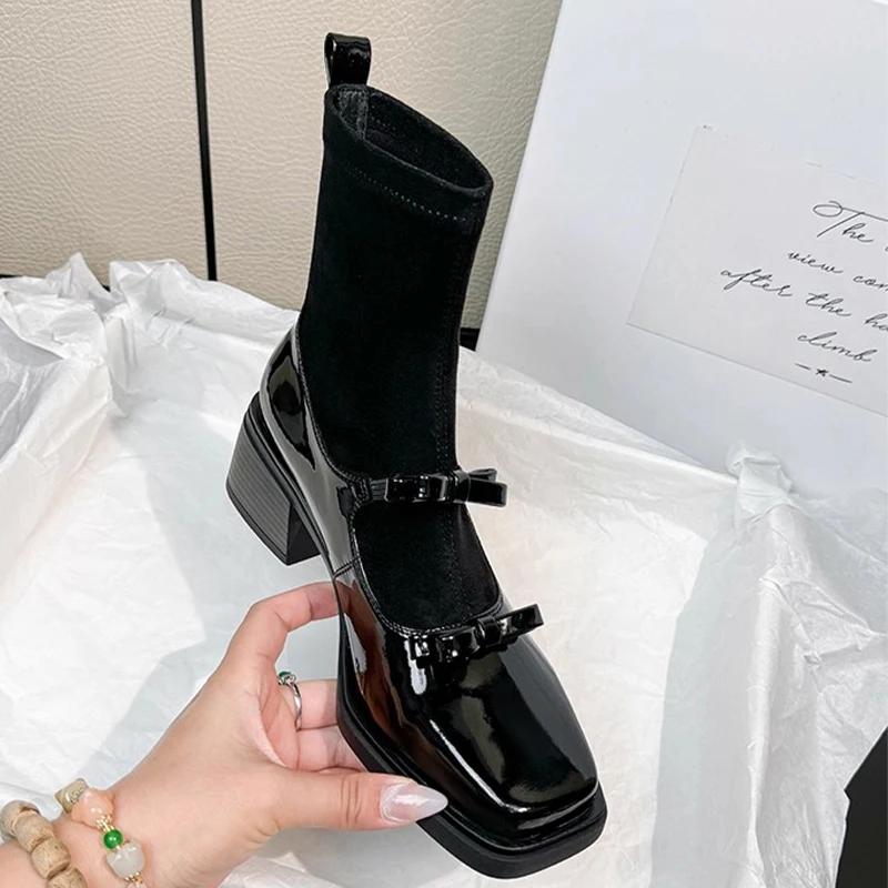 

Туфли-лодочки на высоком каблуке, женские ботинки, элегантная дизайнерская массивная обувь, модные новые туфли-лодочки, ботильоны Челси, зимние роскошные платья, женские ботинки 40