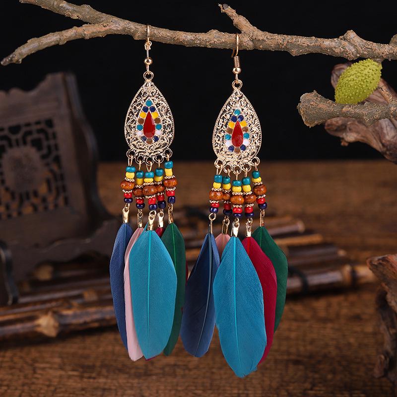 Bohemian Long Tassel Feather Earrings - Trendy Douyin-Inspired Design for Women