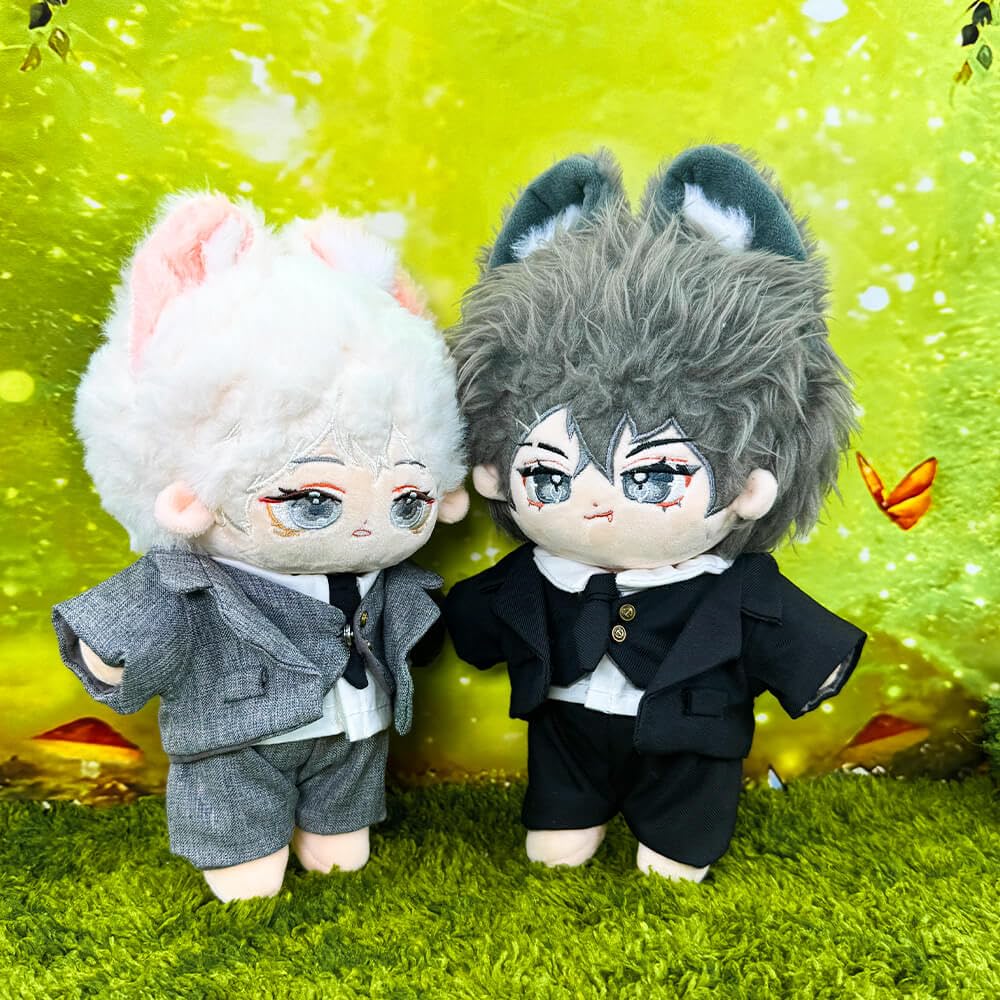 20cm Plush Clothes: Suit, Jacket, White Shirt, Shorts, Vest, Tie, Belt, Interchangeable Cotton Doll Clothes (Grey)