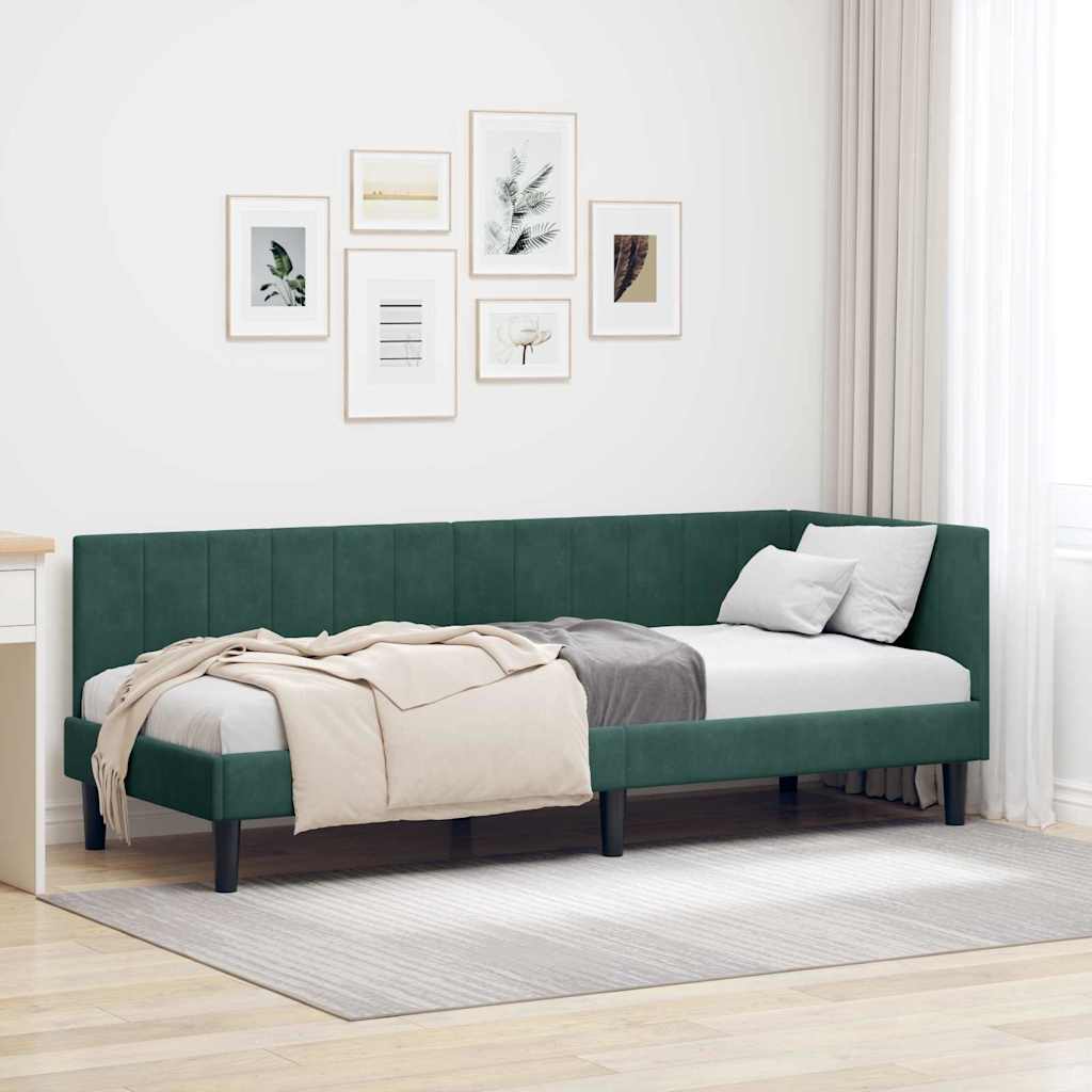 L Shaped Bed Frame with Headboard Dark Green 80 Cm X 200 Cm Velvet