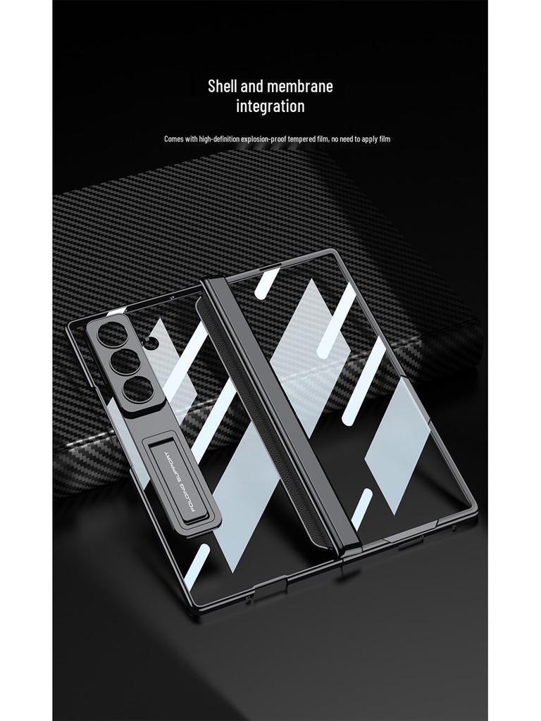 Samsung Z Fold7 Luxury Transparent Electroplated Case with Hinge Bracket & Film
