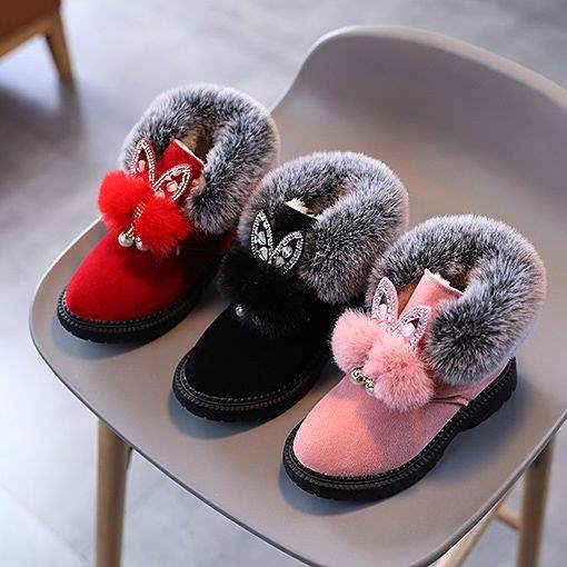 Children's Autumn and Winter Warm New Snow Boots Piled Thickened Non-slip Fashion Soft Sole Medium Tube Fluffy Shoes Women's Cotton Shoes