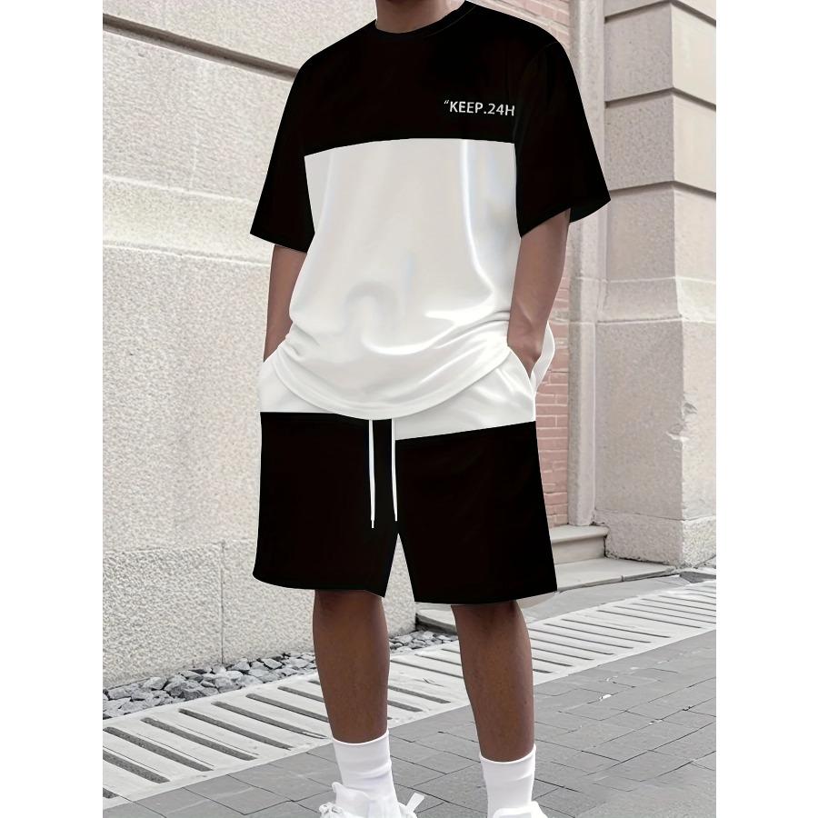 Men's Athletic Set Two-Piece Set Crew Neck Short Sleeve Top & Shorts Men's Running Outfit Plus Size T-Shirt Men's Summer T-Shirt