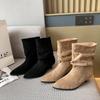 Fat Mm Low Heel Martin Boots Suede Thin Boots Small Short Boots Stacking Boots and Bare Boots Large Size Women's Shoes