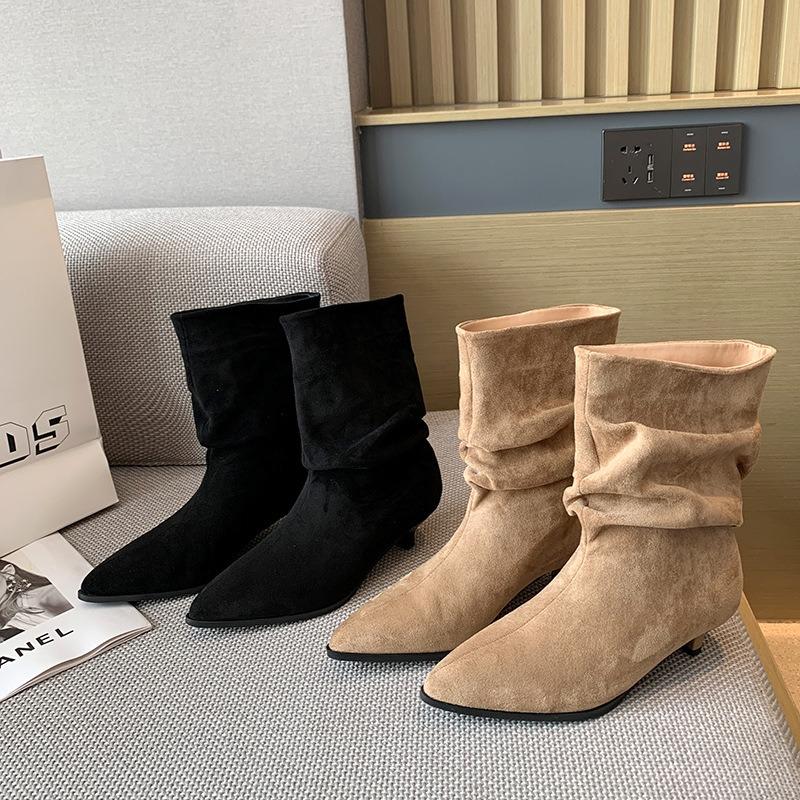 Fat Mm Low Heel Martin Boots Suede Thin Boots Small Short Boots Stacking Boots and Bare Boots Large Size Women's Shoes