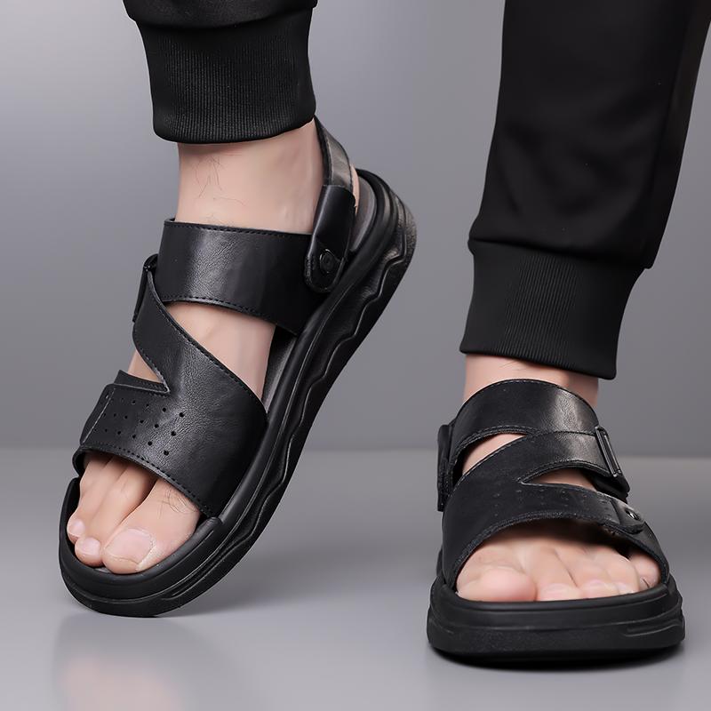 New Outdoor Leather Sandals Non-slip Beach Flats Dual-Purpose Male Slippers Travel Open-toe Half Drag Mens Summer Shoes
