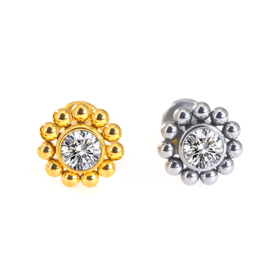 Diamond-Inlaid Stainless Steel Lip Stud Piercing Earring - 1.2*6/8mm
