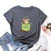 Summer Round Neck Cute Dog and Tea Cup Design Printed T-shirtsFashionable Casual Pure Cotton Short Sleeved Women's T-shirts