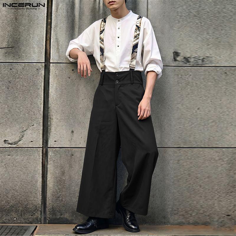 INCERUN Herren Druck Hosenträger Reißverschluss Taille Lässig Weite Beine Overalls Hose Streetwear