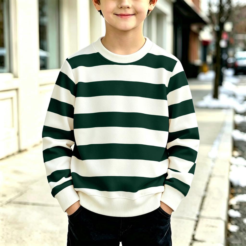 Boys Girls Striped Long Sleeve Crewneck Sweatshirt Casual Comfortable Pullover for Fall and Winter
