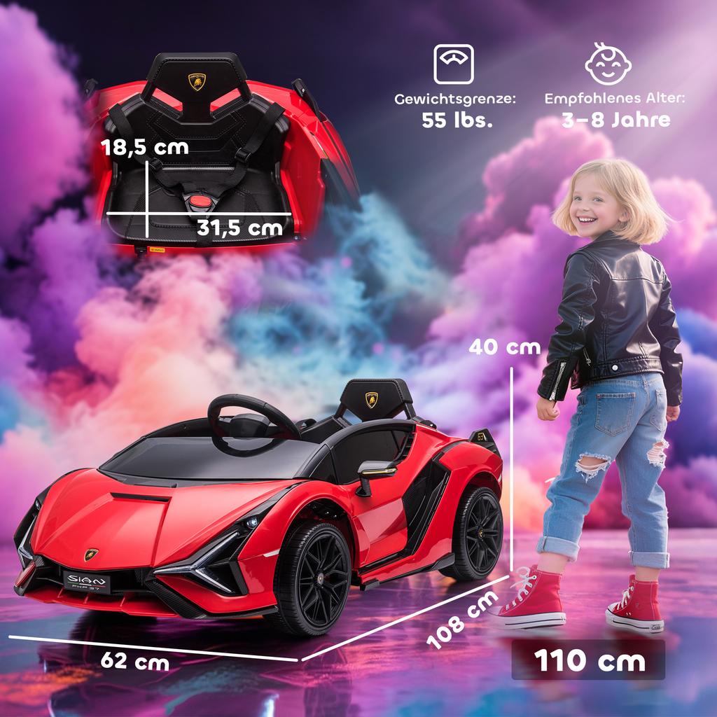 Auto Elettrica per Bambini 12V Auto per Bambini con Telecomando 2.4G, 2 Motori, Veicolo per Bambini con Clacson, LED, Musica, Veicolo Elettrico per Bambini 3-5 Anni, Rosso