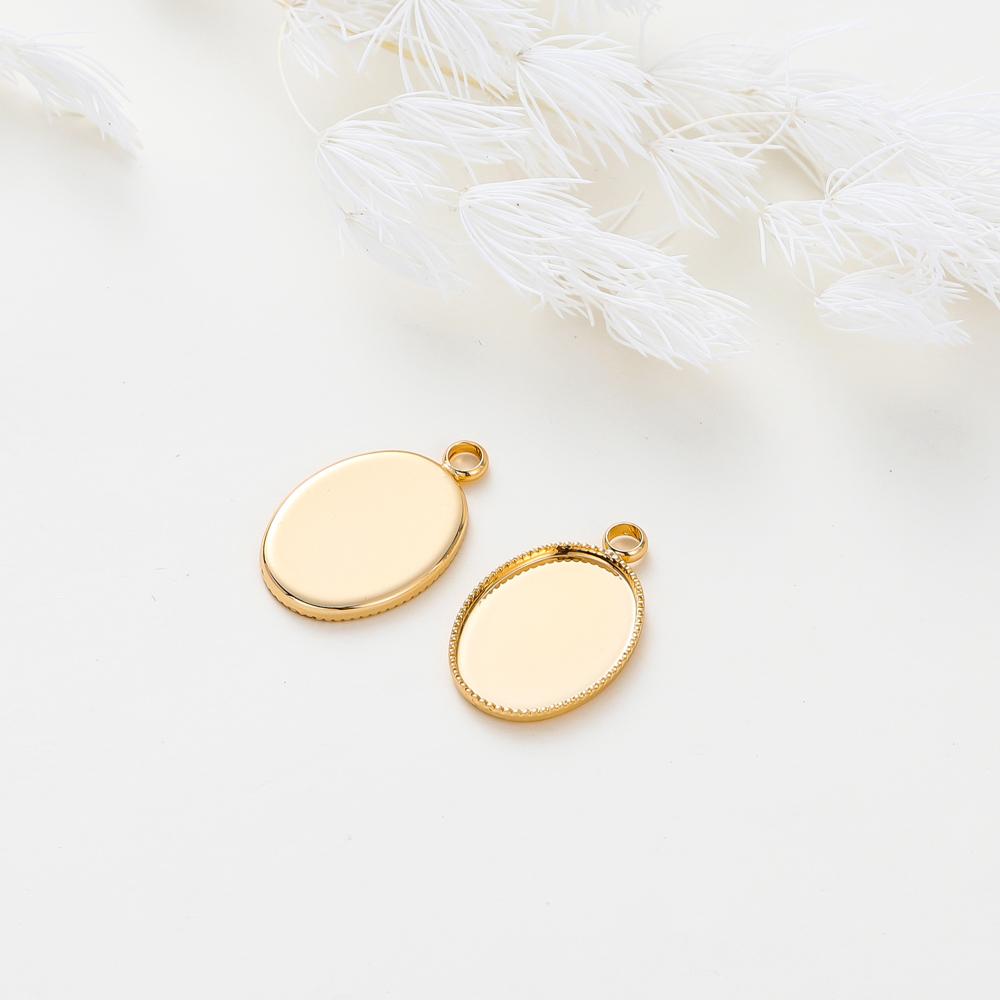 10 Pièces/Lot Plaqué Or 14K 18K Cabochon Avec Trou Base de Pendentif Plateau Vide Lunette DIY Pendentif Fait Main Bijoux Fabrication Fournitures