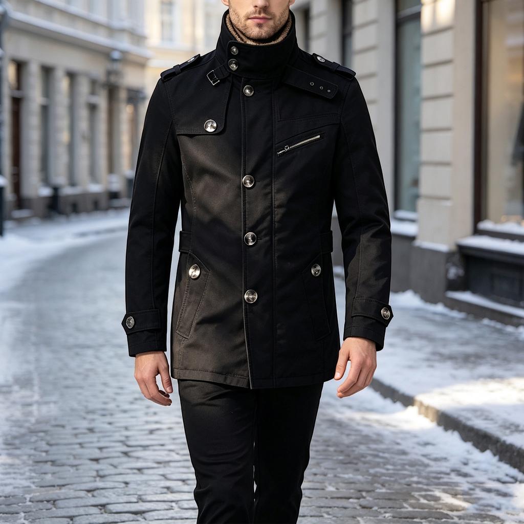 Men's Cotton Mid-Length Jacket Casual Color Coat Outerwear for Everyday Wear