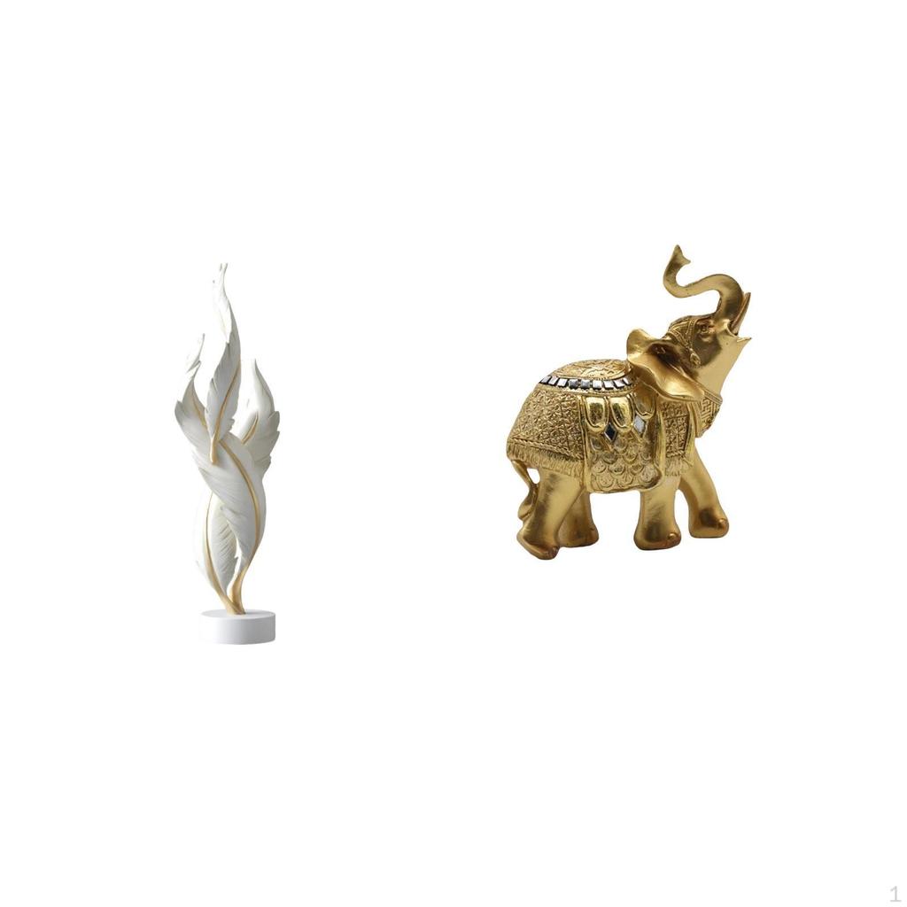 Feather Elephant Sculpture Modern Resin Art Crafts Decorative Figurine Collection for Desktop