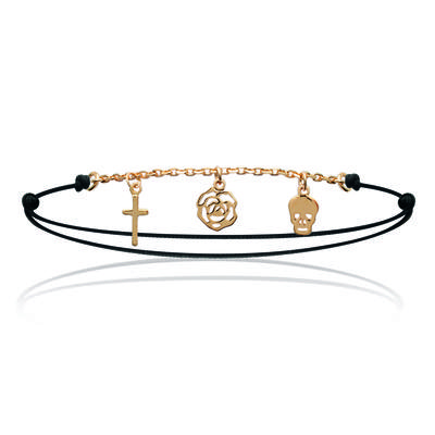 [J3098] - Vergoldetes Armband 'Totenkopf' goldfarben schwarz - Blume 7 mm