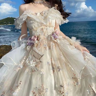 Lolita Dress Women Sweet Lace Embroidery Princess Wedding Dresses Girls