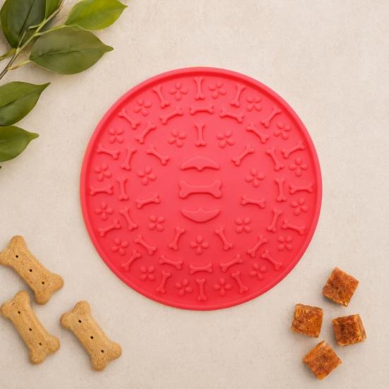 Yousheng Pet Slow Food Mat with Strong Suction Cup, Bone Paw Print Design Dog Feeding Mat, Dog Slow Eating Bowl Accessory for Preventing