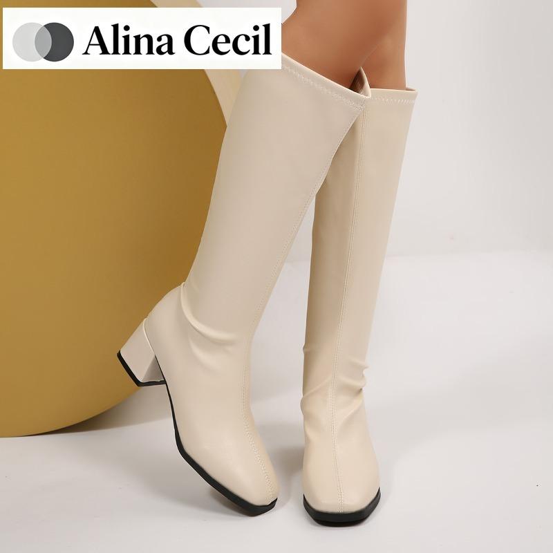 Winter Women Knee High Boots Cosy Soft Leather Thick Heel Shoes Female Vintage Slim Long Booties Zapatos De Muje