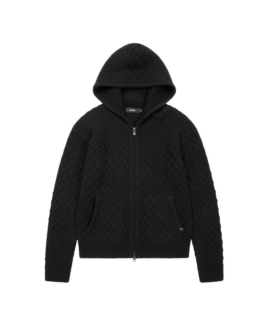 AAKAM Cable Knitted Zip-Up Hoodie (Black)