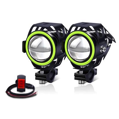 X-STYLE U7 Motorrad-Nebelscheinwerfer, 2 Modi, Weiß + Grüner Tintenfischring, LED-Scheinwerfer,