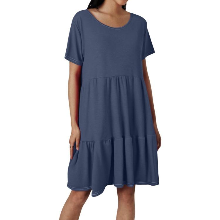Women Casual Round Neck Short Sleeve Ruffle Dresses Fashion Summer